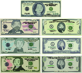 Cute hand-painted US dollar banknote set
