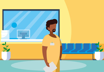 Fototapeta premium black male medicine worker in hospital reception