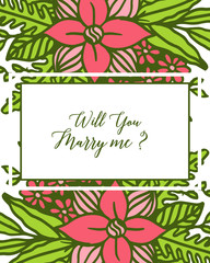 Vector illustration template will you marry me with art leaf wreath frame