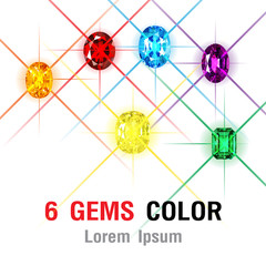 6 Gems isolated on white background. Vector illustration