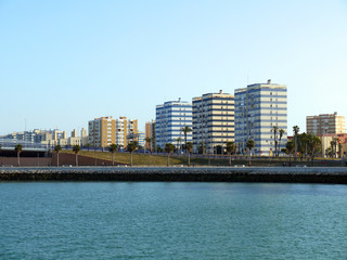 Fototapeta na wymiar House buildings in the Bay of Cadiz capital, Andalusia. Spain. Europe