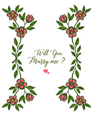 Vector illustration beauty of green leafy bouqet frame for greeting card will you marry me