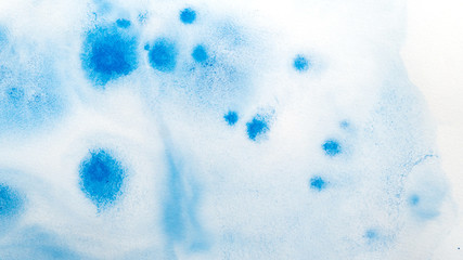 Abstract blue watercolor background. Splashes and strokes. High resolution texture. Modern Art. Hand drawing. Elements for creating brushes and textures. Sky blue