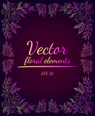 Wreath of roses or peonies flowers and branches with violet, yellow and pink colors. Floral Frame Design Elements For Invitations, Greeting Cards, Posters, Blogs. Hand drawn vector illustration.