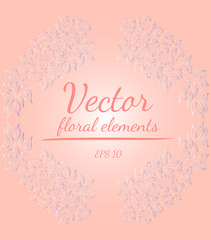 Wreath of roses or peonies flowers and branches with your pink, living coral, moody blue and white gradient colors. floral frame design elements for invitations, greeting cards, posters. Hand drawn