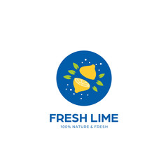 Fresh lime lemonade logo with sliced lemon and nature leaf icon symbol