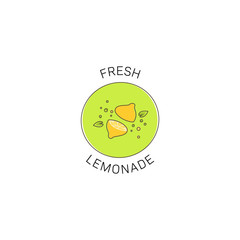 Fresh lemonade logo with round frame badge in unique line cartoon flat style