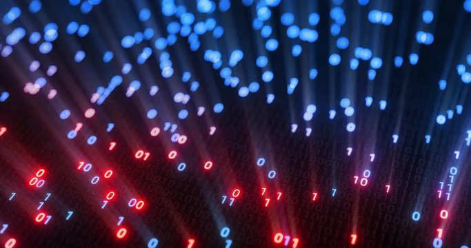 Hacking digital binary code matrix 01 background loop. Hacker, dark web, matrix, Digital data code in safety security technology concept. Abstract seamless red and blue 3D rendering