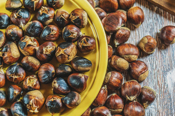 roasted chestnuts on table