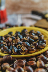 roasted chestnuts on table