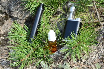 E - cigarette for vaping , technical devices.The liquid in the bottle  