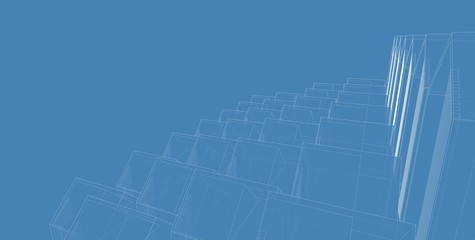 3D illustration architecture building perspective lines.