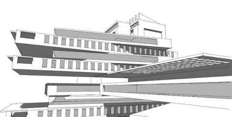 Fototapeta premium 3D illustration architecture building perspective lines.