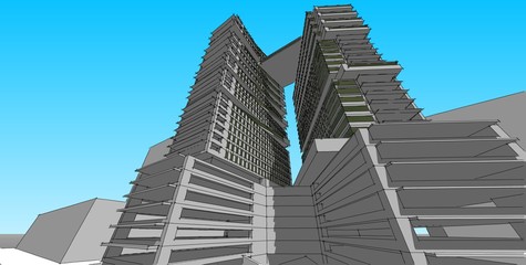 Fototapeta premium 3D illustration architecture building perspective lines.