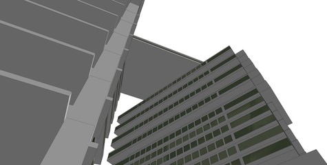3D illustration architecture building perspective lines.