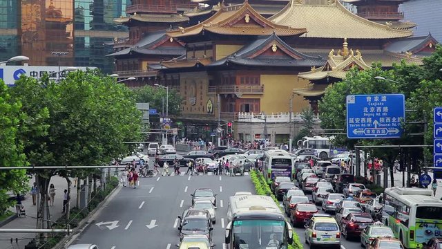 Rush Hour Traffic In Jingan District , Shanghai, China