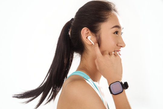 Young women wearing headphones