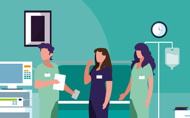 group medicine workers in operating theater