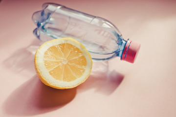bottle of water and lemon