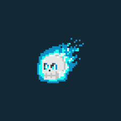 Pixel blue flame skull head.8bit.