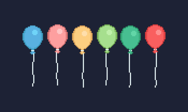 Pixel colorful balloon design for banner vecter set.8bit.