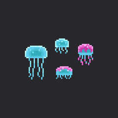 Pixel jellyfish set.8bit. © Patinya_P_Ang