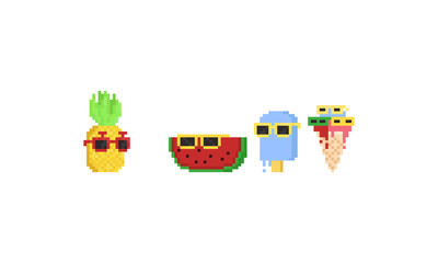 Pixel summer dessert cartoon character wearing the sunglasses.8bit.