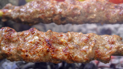 Kebab cooked over a campfire
