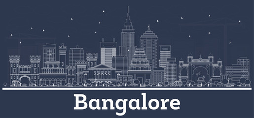 Outline Bangalore India City Skyline with White Buildings.