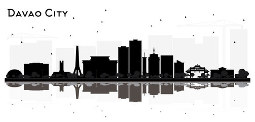 Davao City skyline silhouette with black buildings isolated on white.