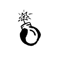 Bomb icon. Grunge vector dry brush illustration.