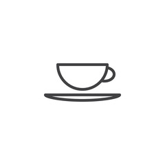 Coffee cup with saucer line icon. linear style sign for mobile concept and web design. Cup of tea or coffee outline vector icon. Breakfast symbol, logo illustration. Pixel perfect vector graphics