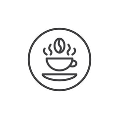 Hot coffee cup line icon. linear style sign for mobile concept and web design. Coffee bean with coffee cup outline vector icon. Breakfast shop symbol, logo illustration. Pixel perfect vector graphics