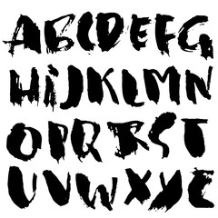 Hand drawn modern dry brush lettering. Grunge style alphabet. Handwritten font. Vector illustration.