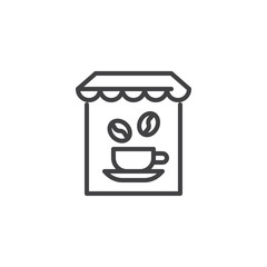 Coffee shop line icon. linear style sign for mobile concept and web design. Coffee cup with coffee beans outline vector icon. Symbol, logo illustration. Pixel perfect vector graphics