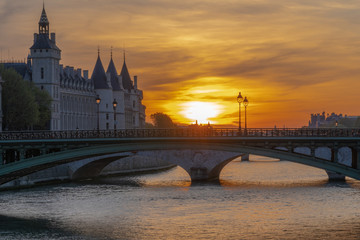 Paris, France - 04 17 2019: View along the banks of the Seine while walking