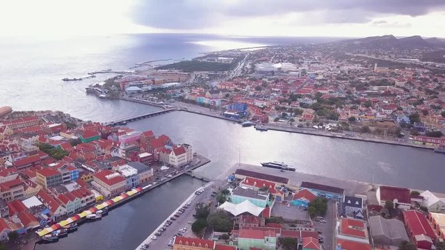 Above the lines of high, Showing Punda and Otrobanda (Willemstad) the UNISCO Heritate Capital of Curacao
