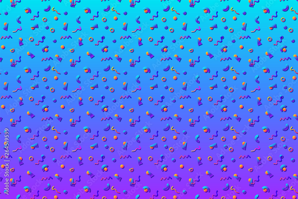 Poster abstract background with 80s memphis geometics style pattern and vibrant psychedelic colors