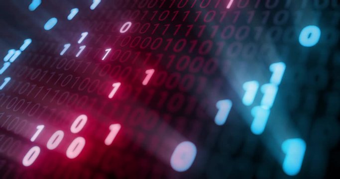 Hacking digital binary code matrix 01 background loop. Hacker, dark web, matrix, Digital data code in safety security technology concept. Abstract seamless red and blue 3D rendering