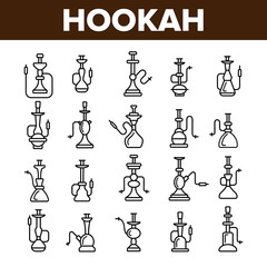 Hookah, Smoking Device Vector Linear Icons Set. Hookah, Nightclub Relax Accessory Thin Line Pictograms Collection. Traditional Oriental Smoking Equipment Contour Illustrations. Lounge Relax Symbols