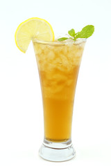 glass of tea with lemonade isolated on white background