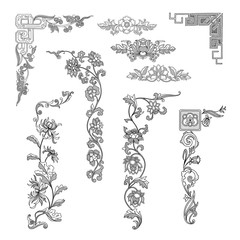 Vintage vector corner design elements for border ornaments.