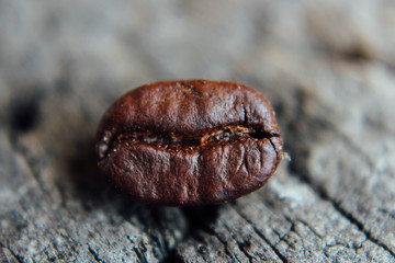 coffee beans on wooden table.