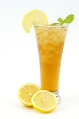 glass of tea with lemonade isolated on white background