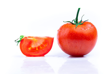 fresh red tomatoes on white background