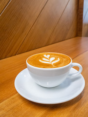 hot cappuccino in white cup, coffee time