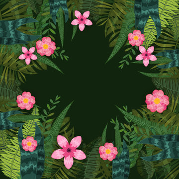 Summer trendy tropical leaves and flowers