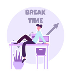 time for a break, office worker resting at work,vector image, colorful character
