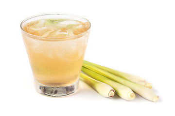 Health drinks lemongrass drink with ice isolated on white background