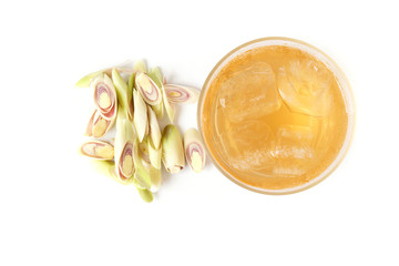 Health drinks lemongrass drink with ice isolated on white background